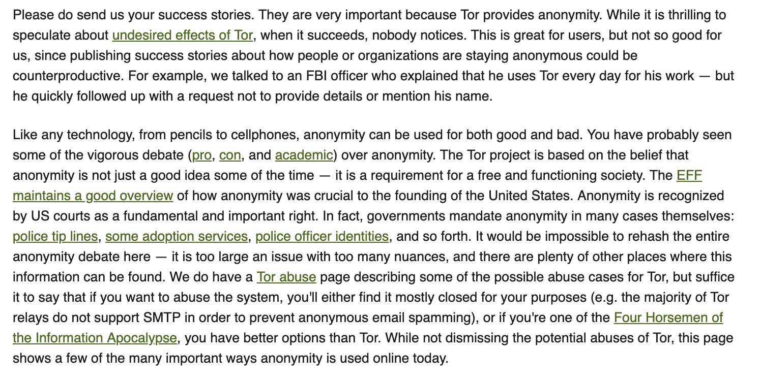 Tor explains the fundamental right of privacy and anonymity