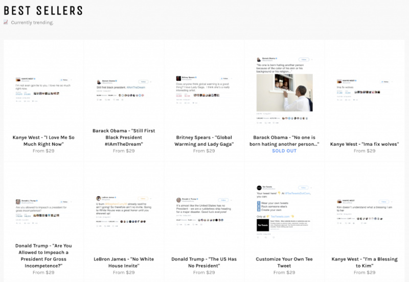 Tee Tweets best sellers page.