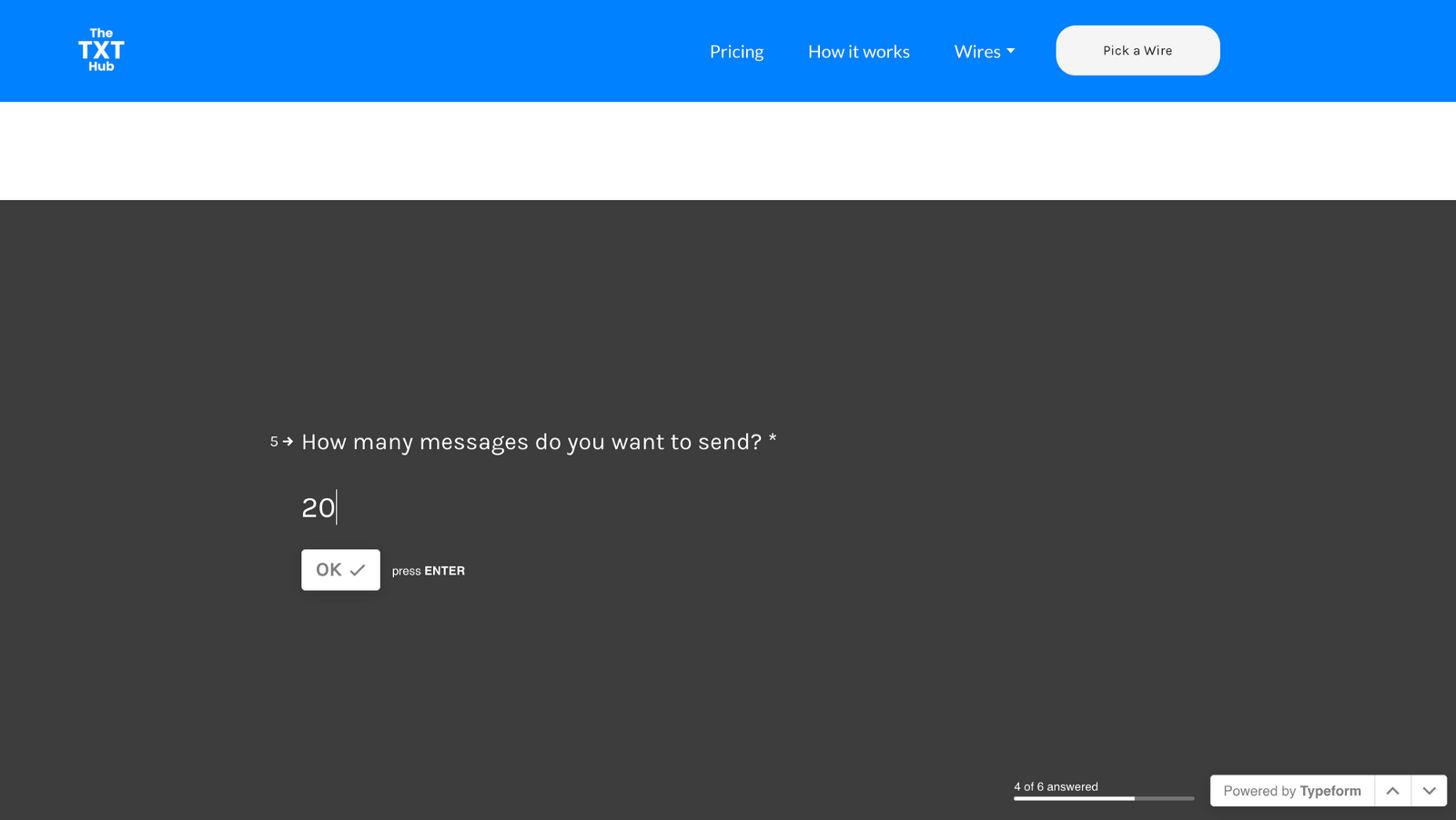 The form that The TXT Hub set up using Typeform.